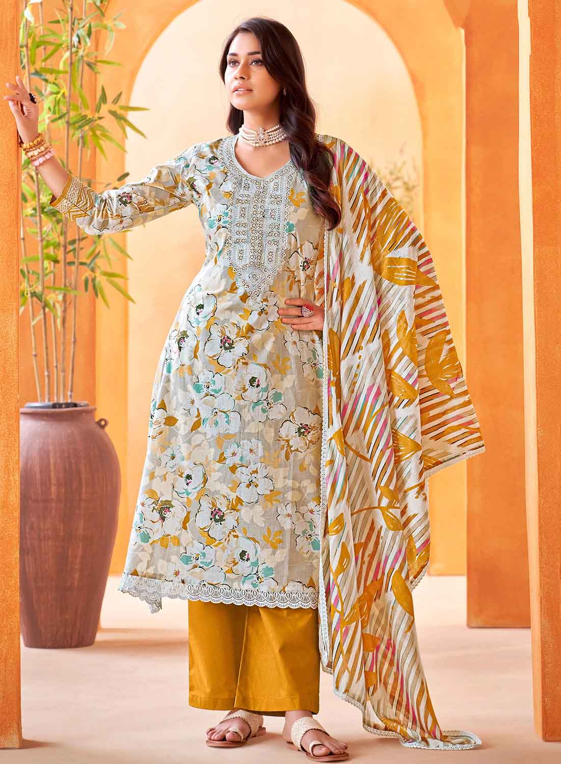 Pure Cambric Cotton Unstitched Suit Dress Material for Women