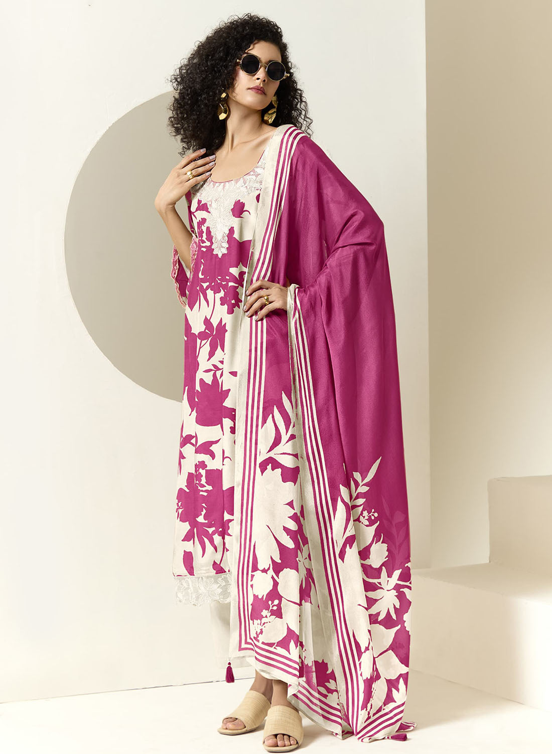 Party Wear Pure Muslin Unstitched Salwar Suit Material with Embroidery