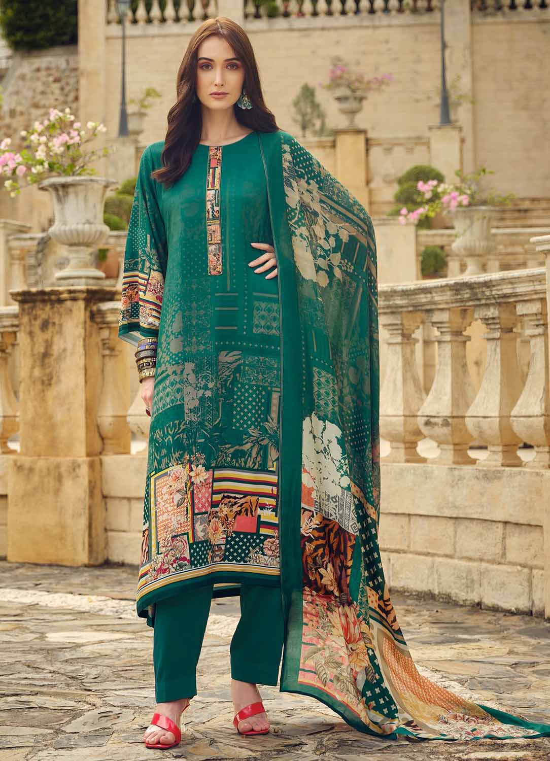 Unstitched Printed Pashmina Winter Suit Dress Material for Women AIQA