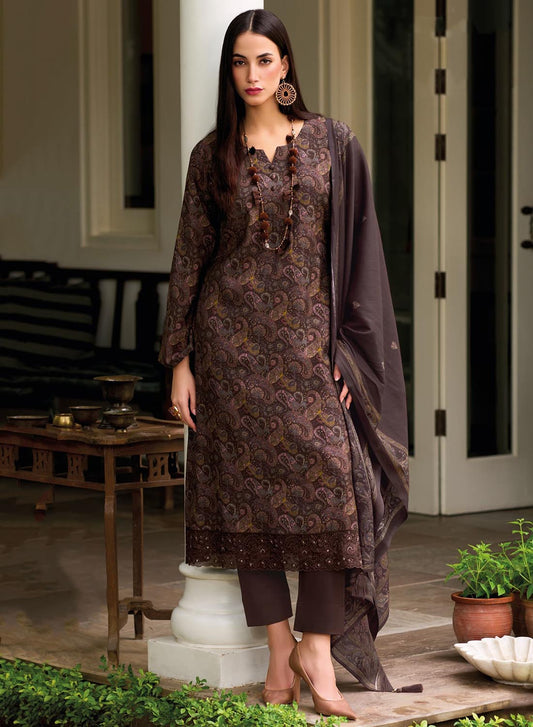 Brown Viscose Modal Silk Unstitched Salwar Suit Material for Women