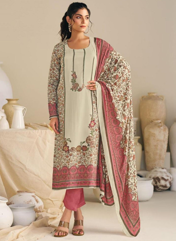 Unstitched Winter Pashmina Suit Dress Material with Muslin Dupatta