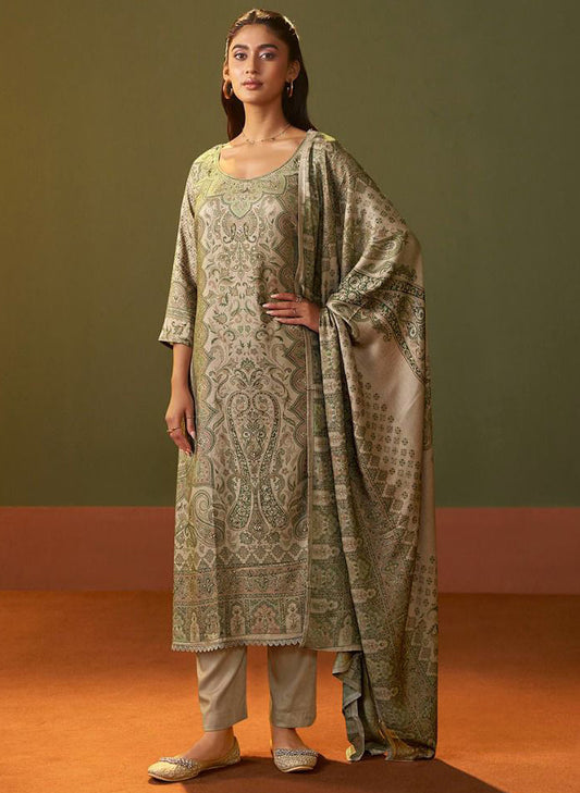 Brown Shimmer Pashmina Unstitched Winter Salwar Suit Material