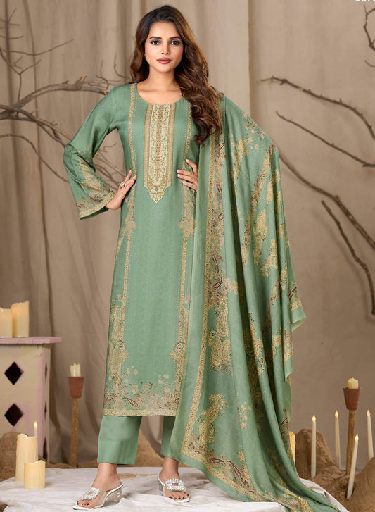 Unstitched Pashmina Printed Winter Salwar Suit Material for Women