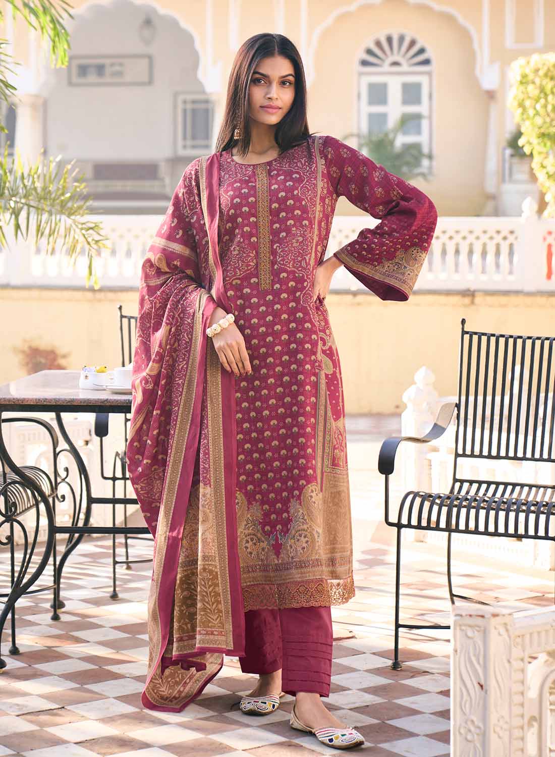 Mumtaz Arts Pure Cotton Satin Unstitched Suit Material with Embroidery