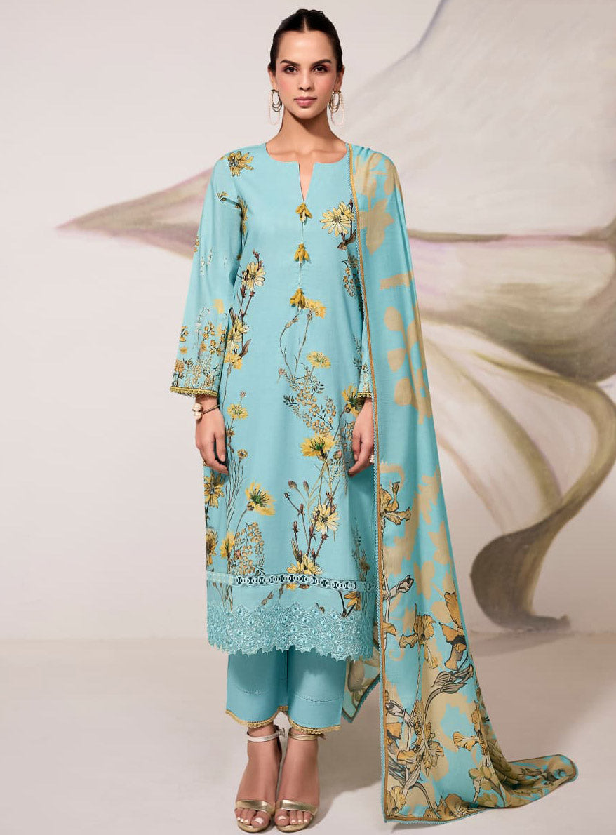 Pure Lawn Cotton Embroidered Unstitched Salwar Suit for Women