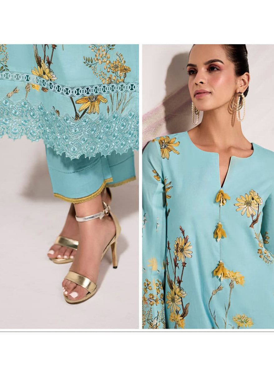 Pure Lawn Cotton Embroidered Unstitched Salwar Suit for Women