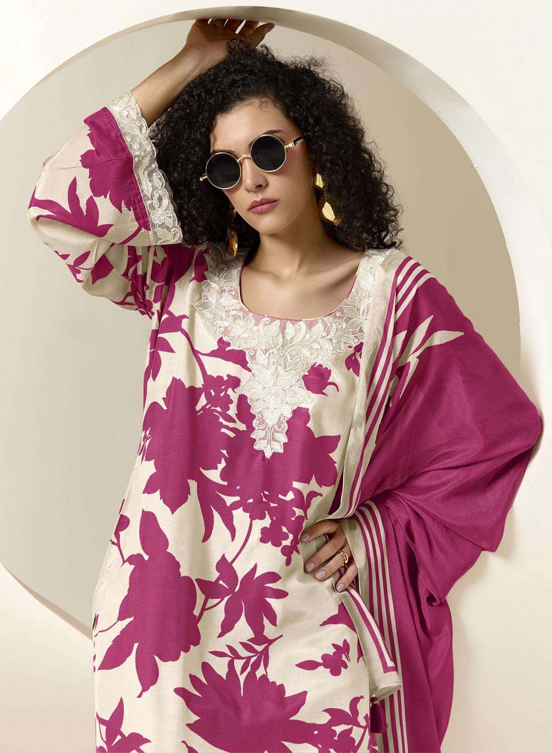 Party Wear Pure Muslin Unstitched Salwar Suit Material with Embroidery