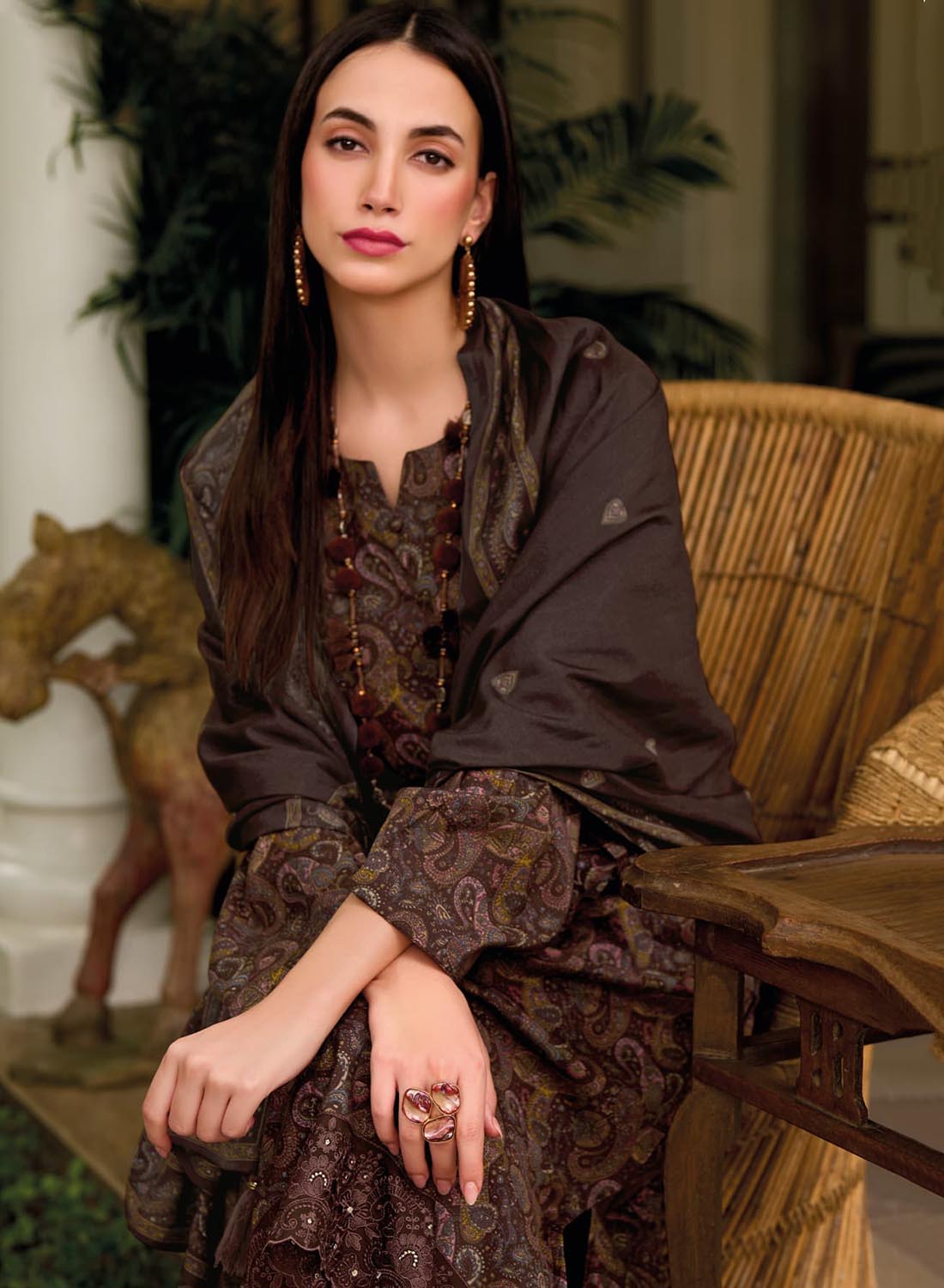 Brown Viscose Modal Silk Unstitched Salwar Suit Material for Women