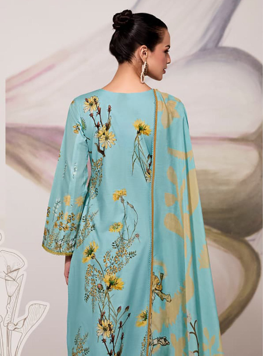 Pure Lawn Cotton Embroidered Unstitched Salwar Suit for Women