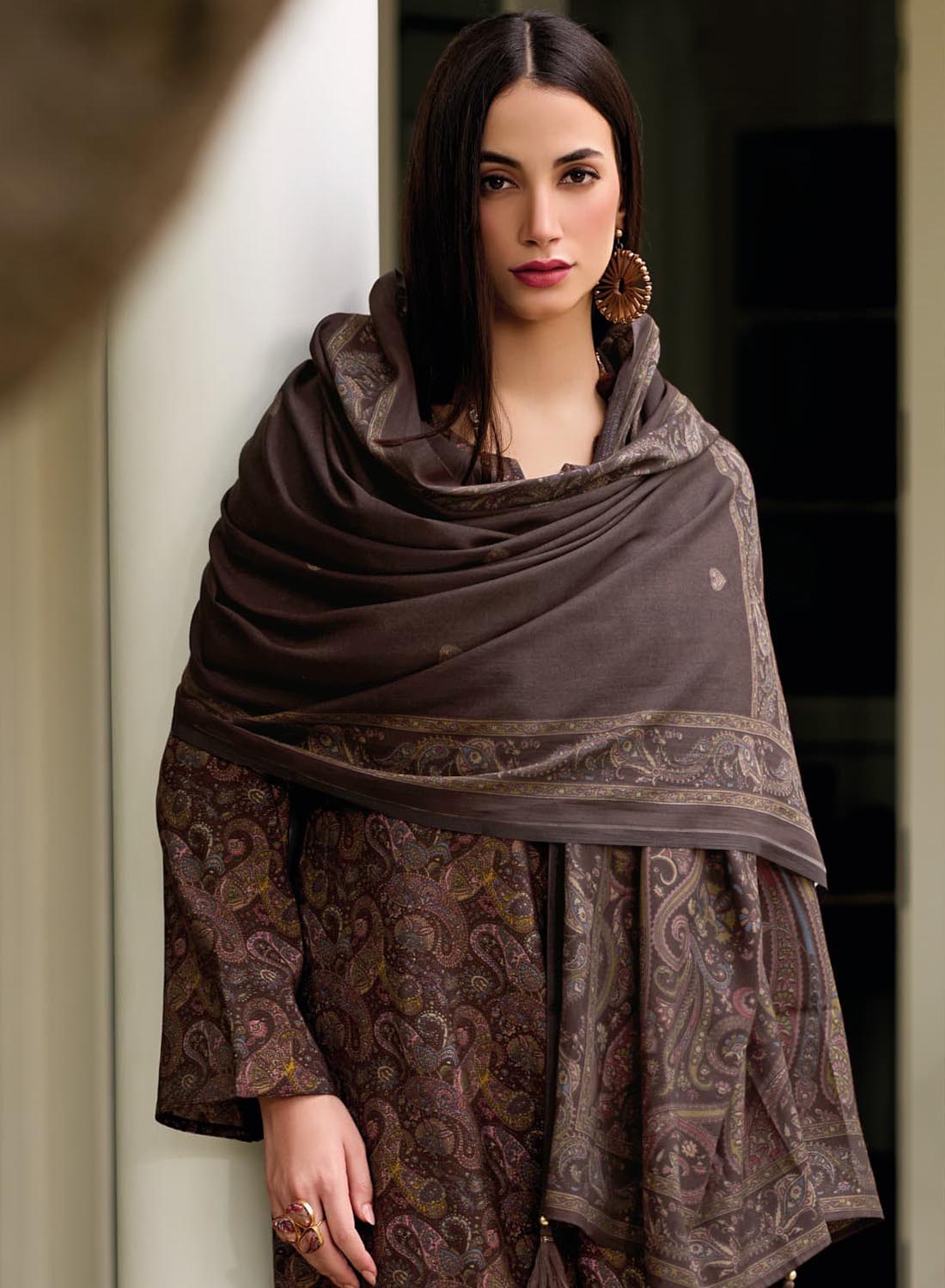 Brown Viscose Modal Silk Unstitched Salwar Suit Material for Women