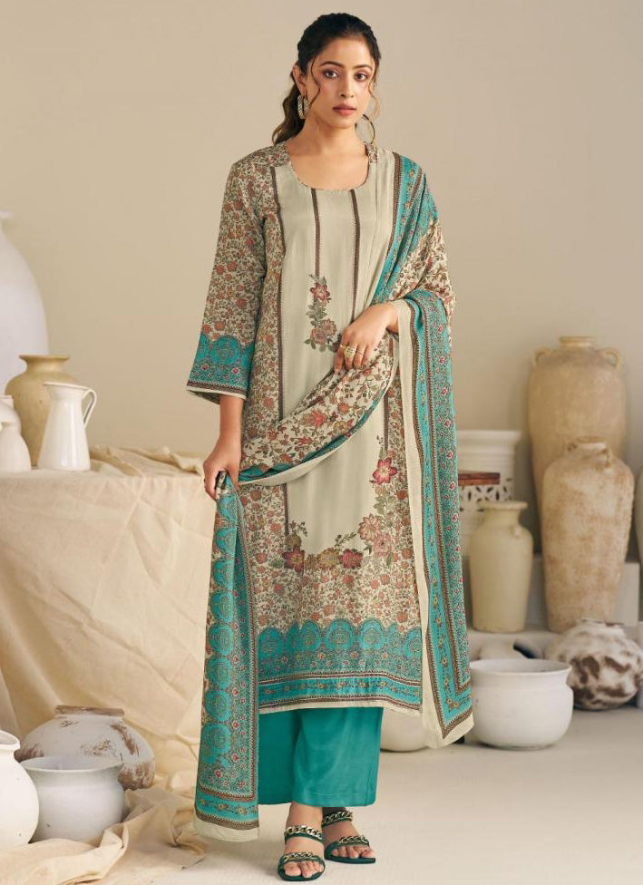 Winter Pashmina Unstitched Suit Dress Material with Muslin Dupatta