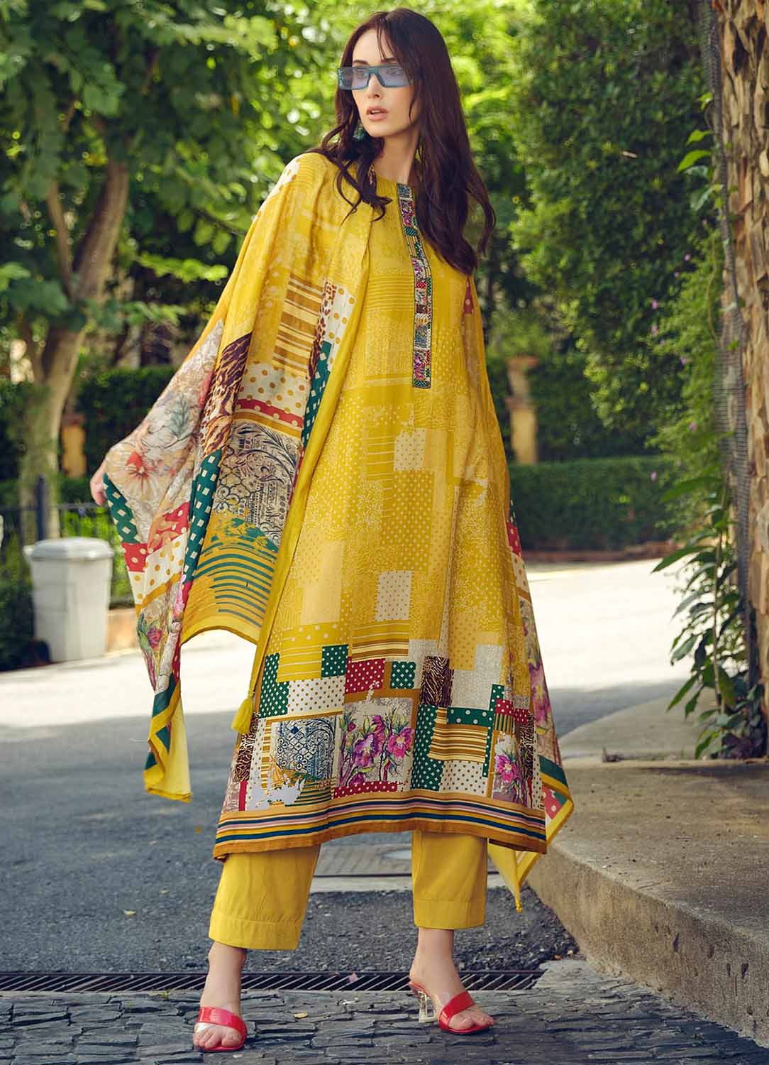 Unstitched Yellow Pashmina Winter Suit Dress Material for Women AIQA