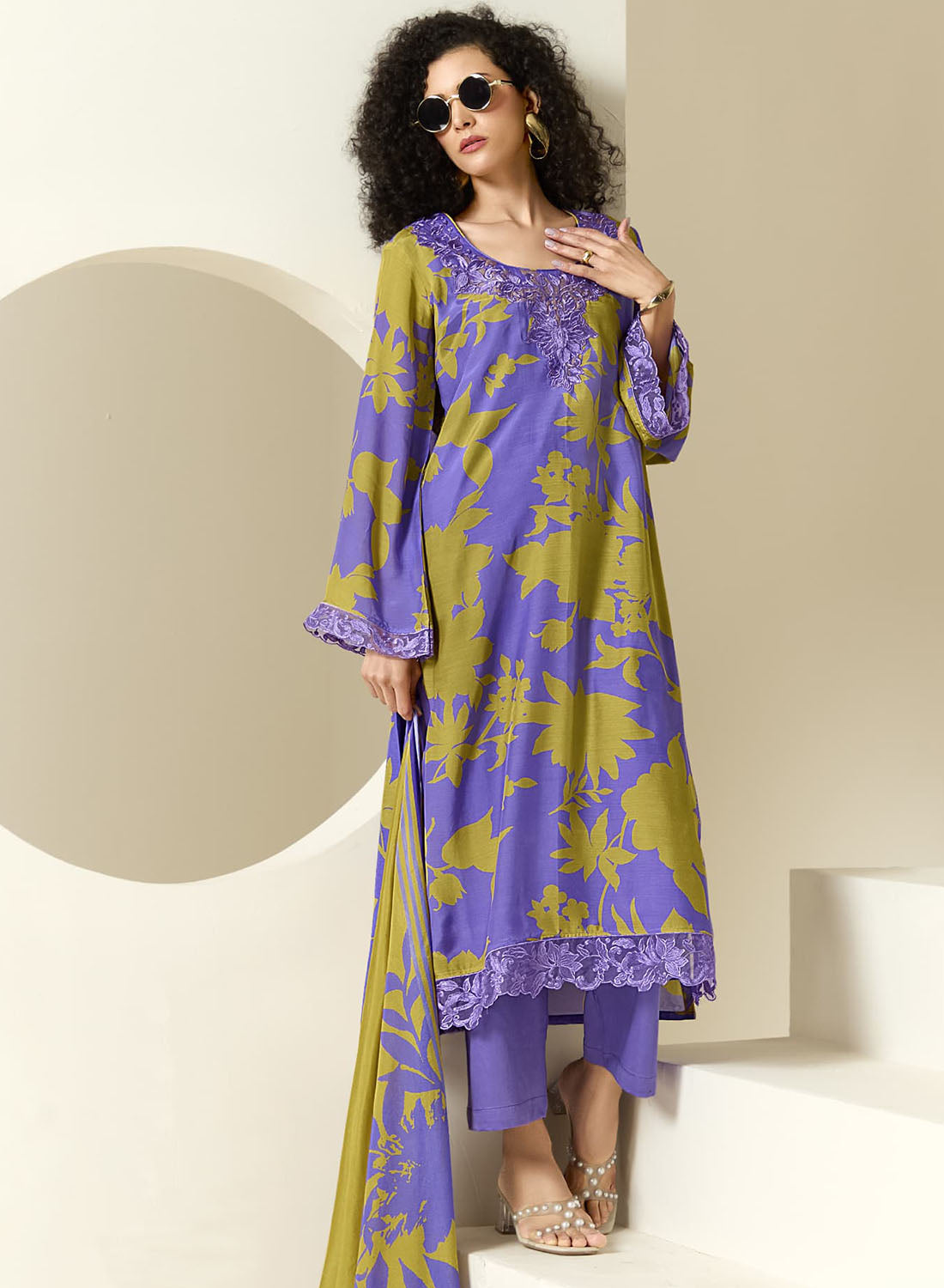 Party Wear Pure Muslin Unstitched Salwar Suit Dress Material with Embroidery