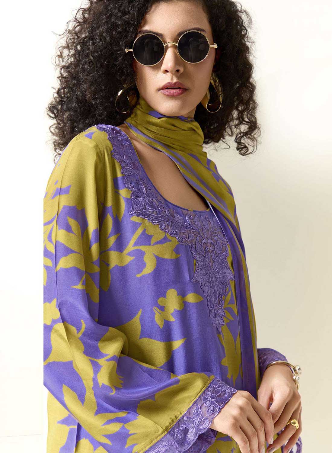 Party Wear Pure Muslin Unstitched Salwar Suit Dress Material with Embroidery