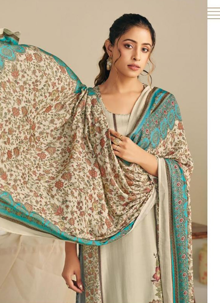 Winter Pashmina Unstitched Suit Dress Material with Muslin Dupatta