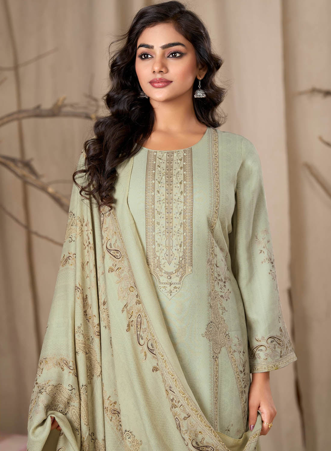 Unstitched Pashmina Printed Winter Salwar Suit Set Material for Women