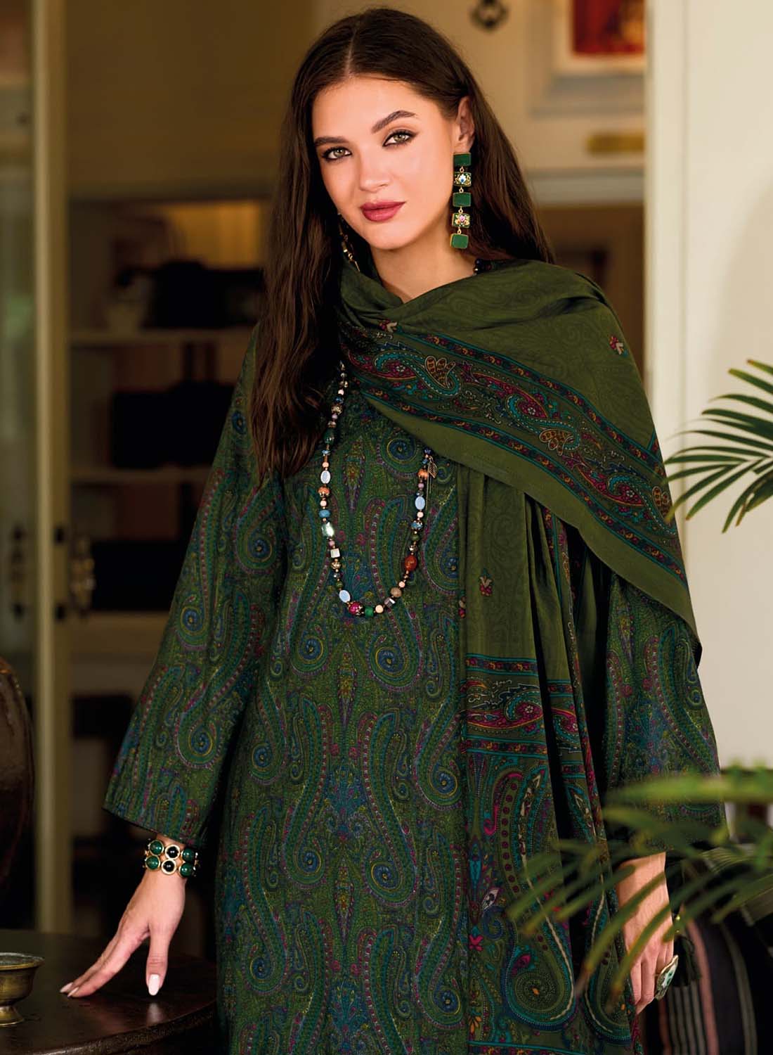 Green Viscose Modal Silk Unstitched Salwar Suit Material for Women