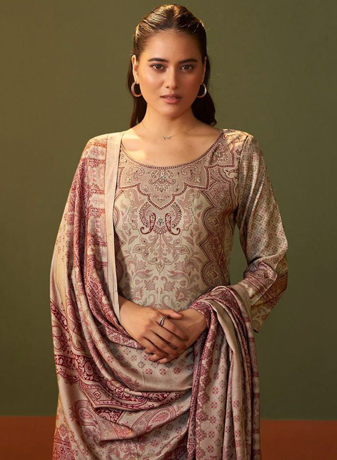 Fancy Brown Shimmer Pashmina Unstitched Winter Salwar Suit Material