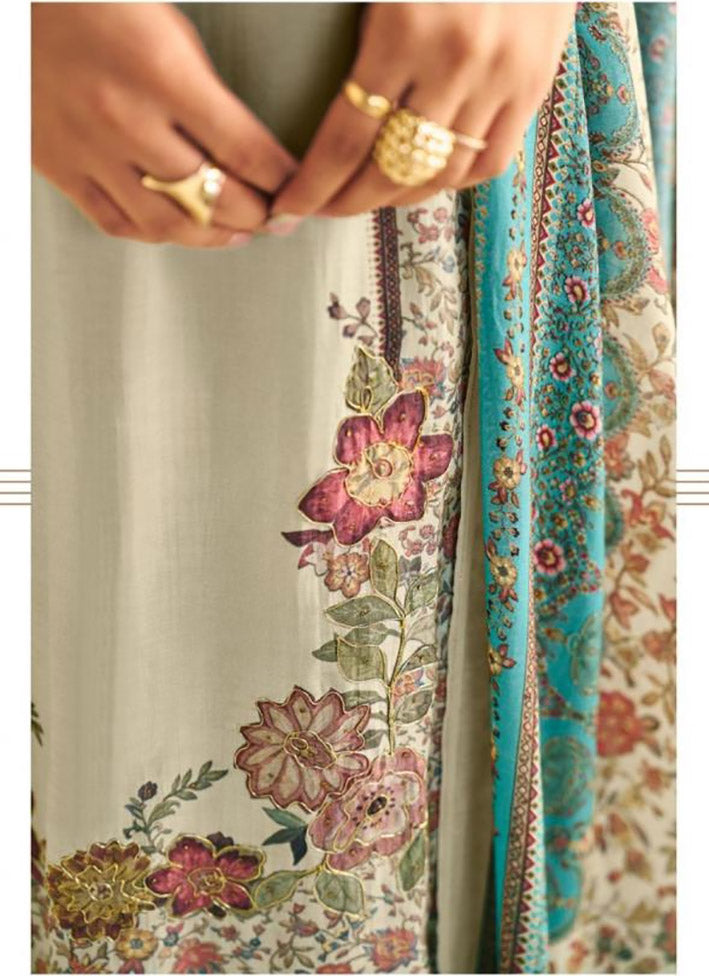 Winter Pashmina Unstitched Suit Dress Material with Muslin Dupatta