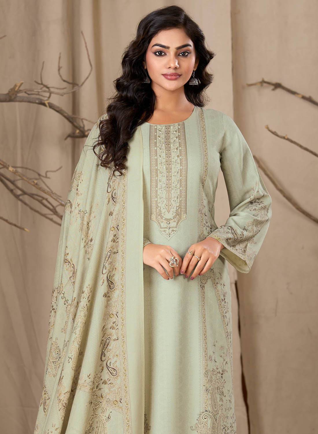 Unstitched Pashmina Printed Winter Salwar Suit Set Material for Women