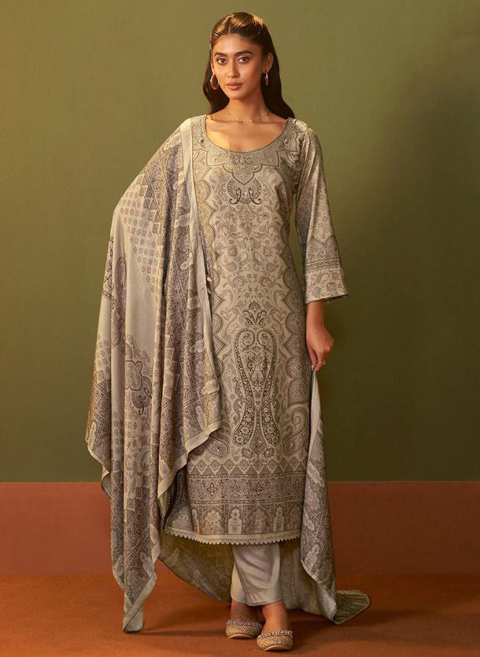 Brown Shimmer Pashmina Unstitched Winter Salwar Suit Set Material