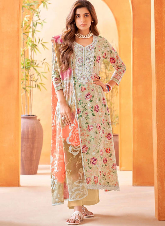 Pure Cambric Cotton Unstitched Salwar Suit Material for Women