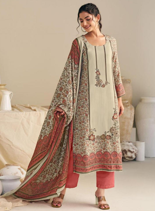 Winter Pashmina Unstitched Suit Set Material with Muslin Dupatta