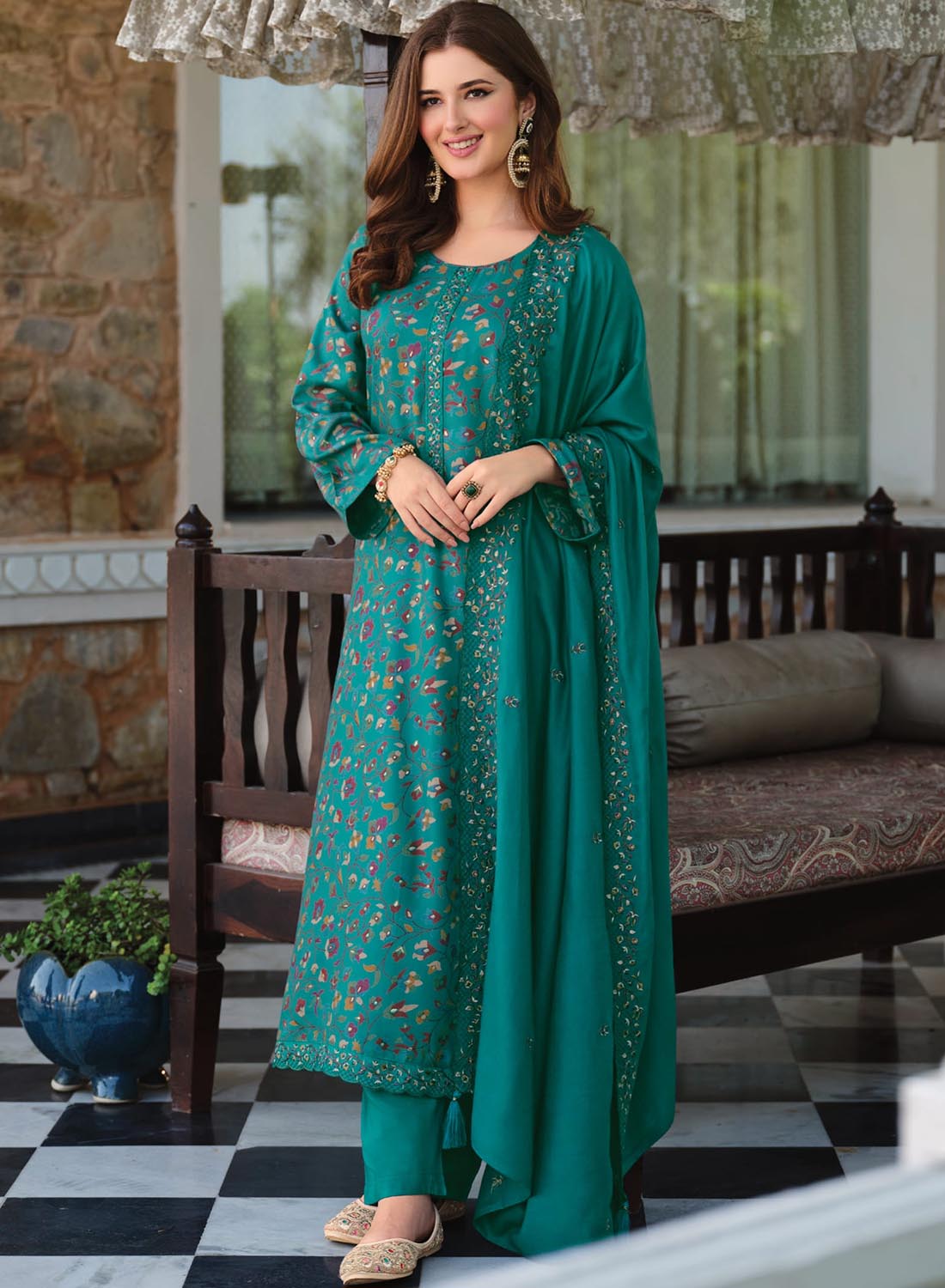 Pure Viscose Pashmina Unstitched Winter Salwar Suit Material for Women