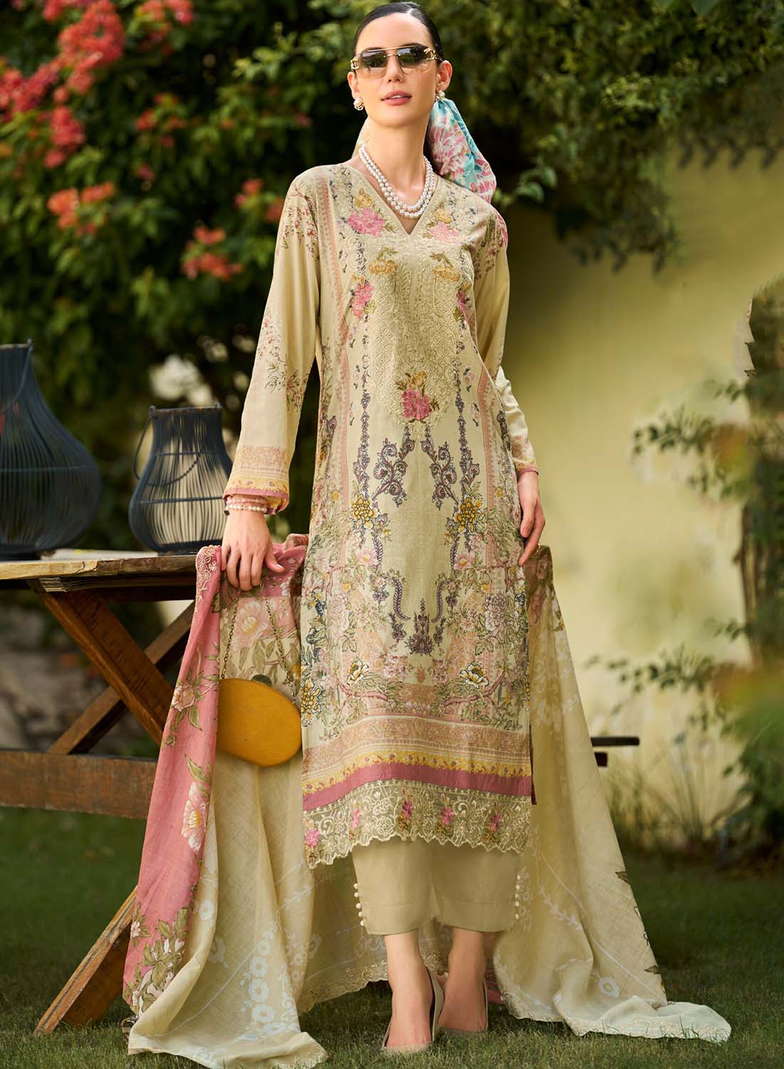 Unstitched Pakistani Cotton Suit Dress Material for Women with Embroidery