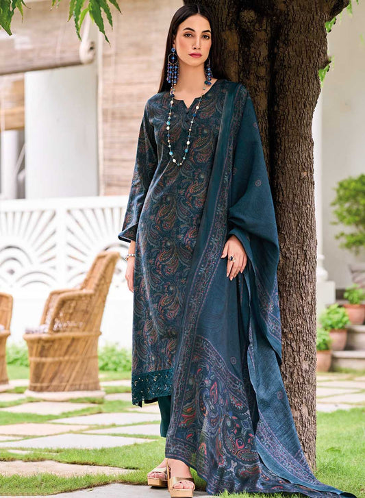 Blue Viscose Modal Silk Unstitched Salwar Suit Material for Women
