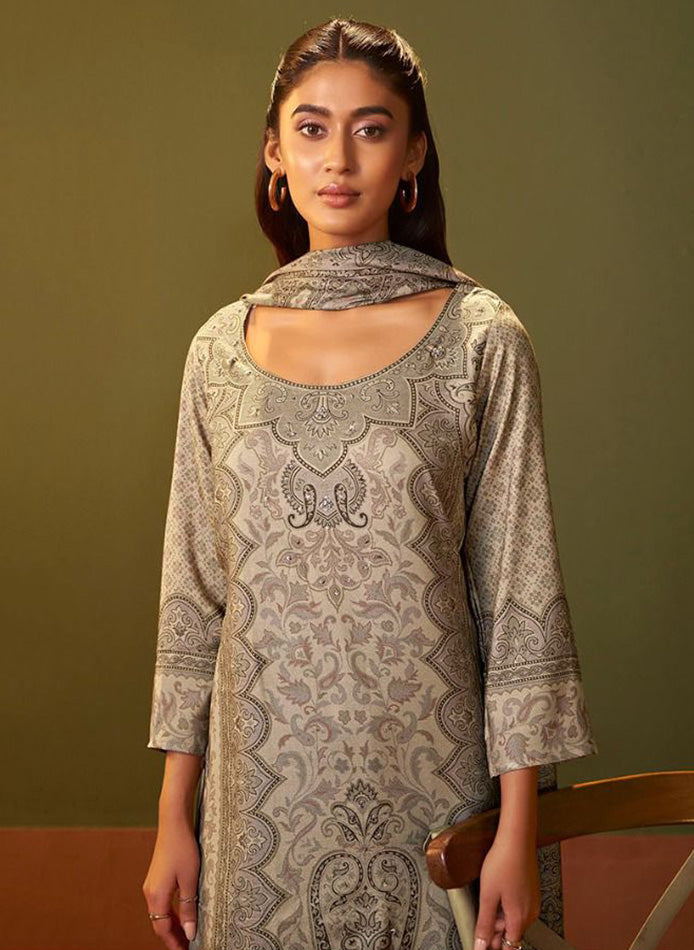 Brown Shimmer Pashmina Unstitched Winter Salwar Suit Set Material