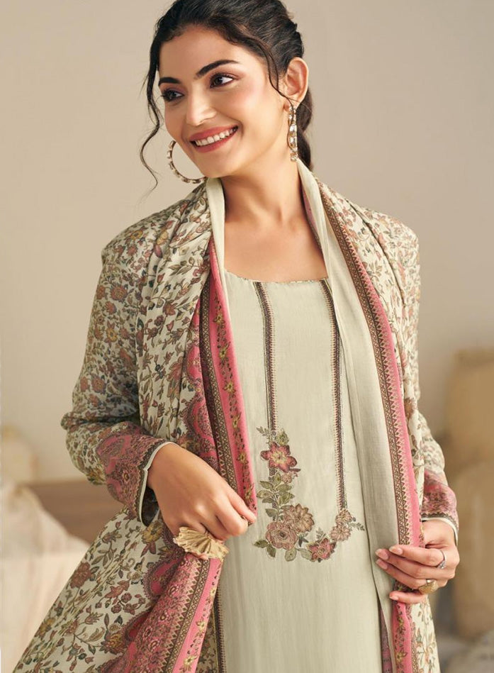 Winter Pashmina Unstitched Suit Set Material with Muslin Dupatta