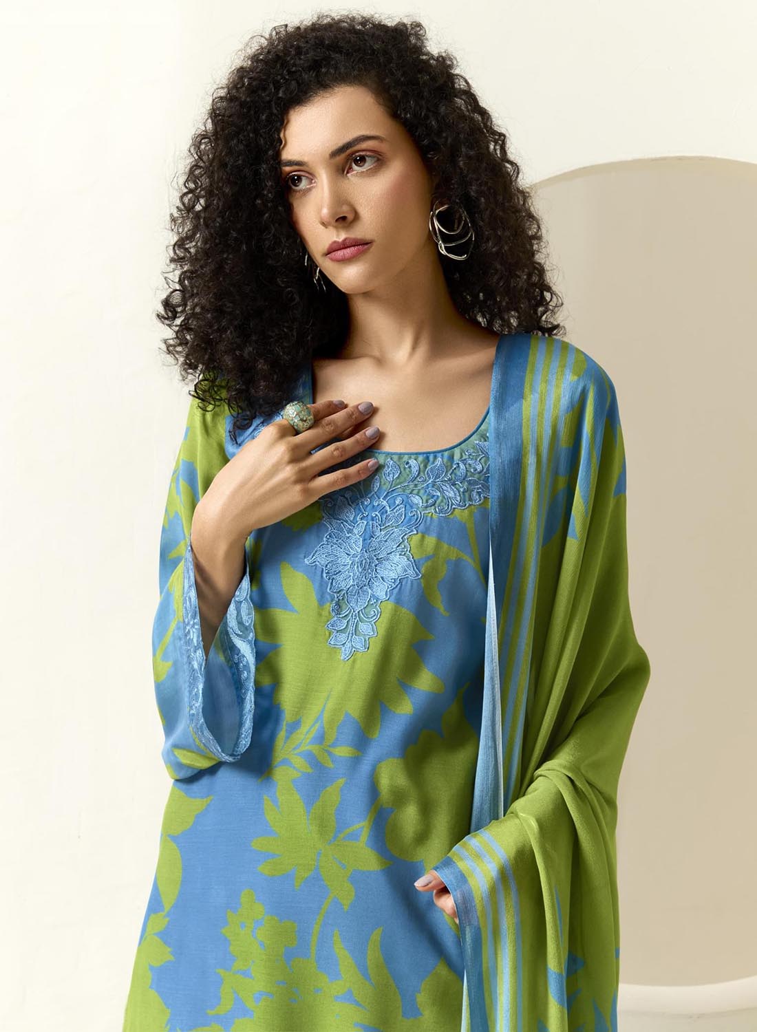 Party Wear Pure Muslin Unstitched Salwar Suit Set with Embroidery