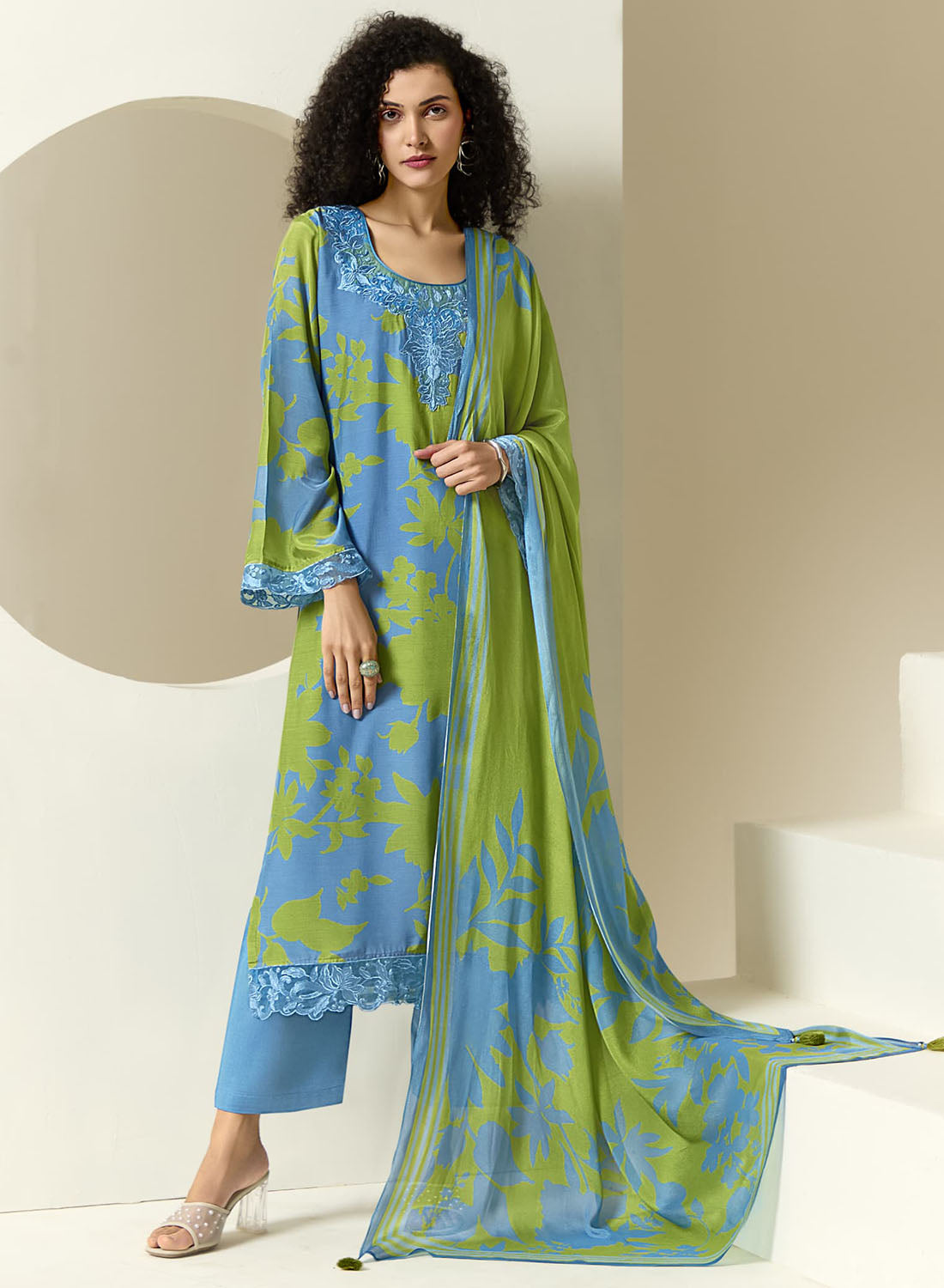 Party Wear Pure Muslin Unstitched Salwar Suit Set with Embroidery