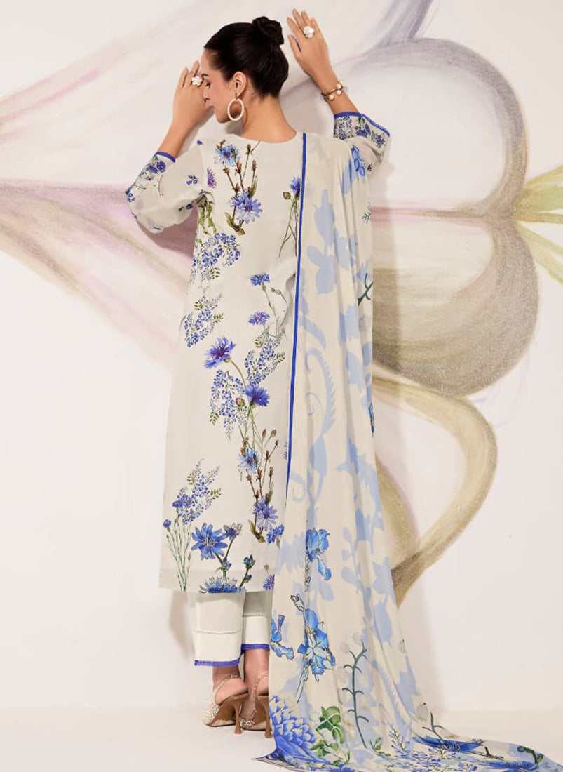 Pure Lawn Cotton Embroidered Off-White Unstitched Salwar Suit for Women