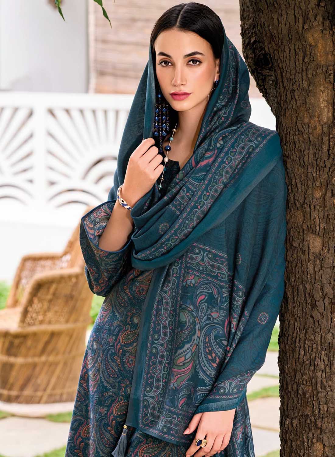 Blue Viscose Modal Silk Unstitched Salwar Suit Material for Women