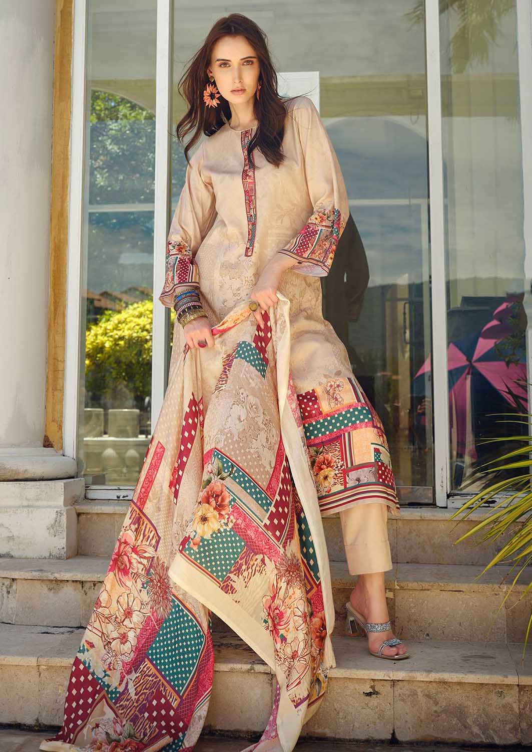 Unstitched Beige Pashmina Winter Suit Dress Material for Women AIQA