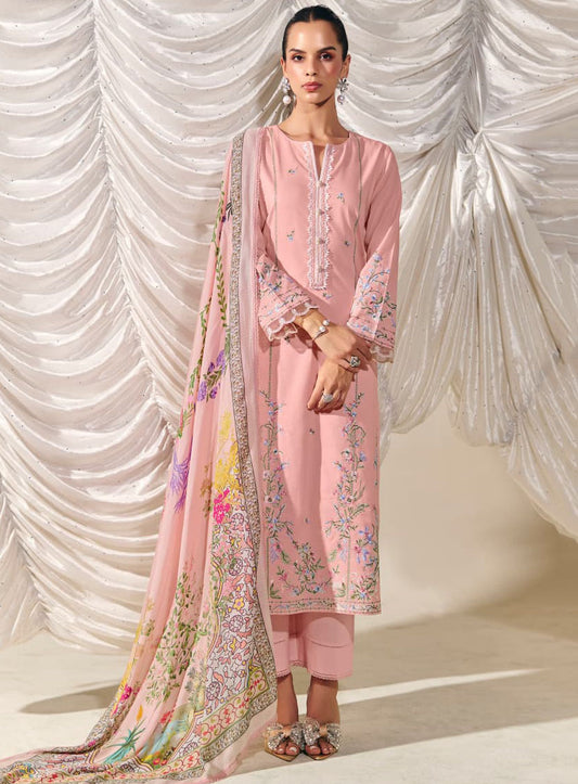 Kimora Embroidered Pure Cotton Lawn Unstitched Salwar Suit Material Pink