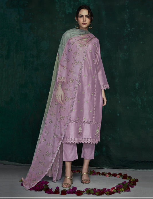 Kimora Party Wear Cotton Satin Unstitched Women Suit Purple