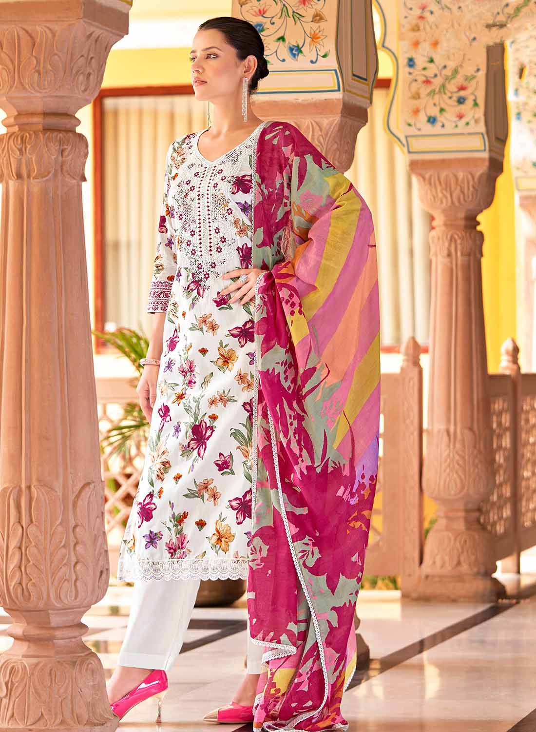 Pure Cambric Cotton Unstitched Salwar Suit Dress Material for Women