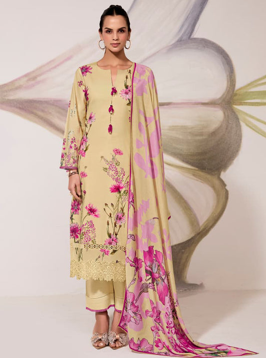 Pure Lawn Cotton Embroidered Unstitched Salwar Suit Set for Women