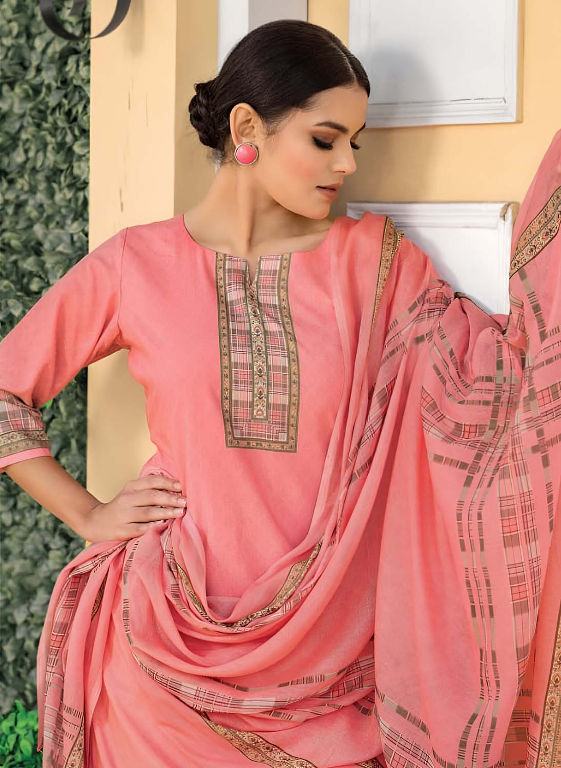 Rivaa Peach Pashmina Unstitched Winter Suit Dress Material for Ladies