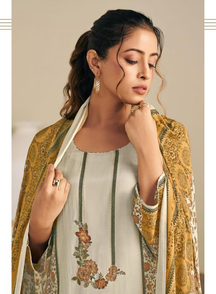 Unstitched Winter Pashmina salwar Suit Set Material with Muslin Dupatta