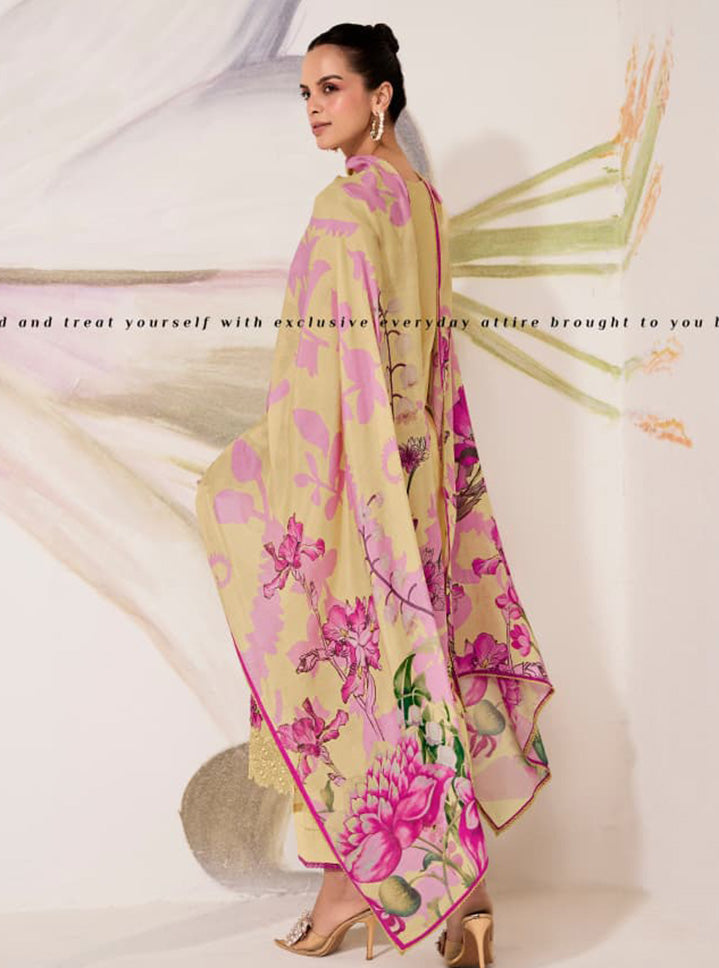 Pure Lawn Cotton Embroidered Unstitched Salwar Suit Set for Women