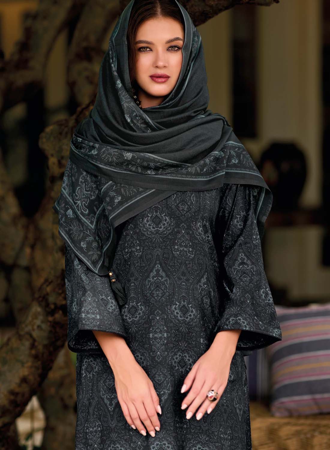 Black Viscose Modal Silk Unstitched Salwar Suit Set Material for Women