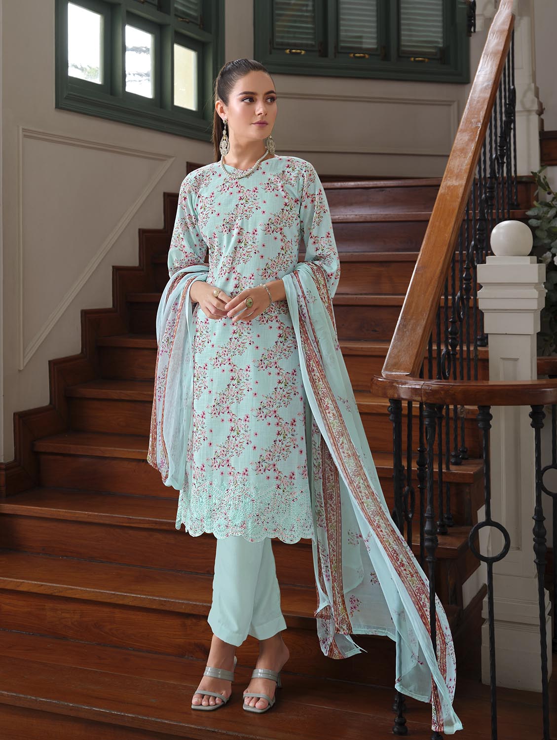 Belliza Cotton Linen Embroidered Unstitched Suit with Dupatta Belliza