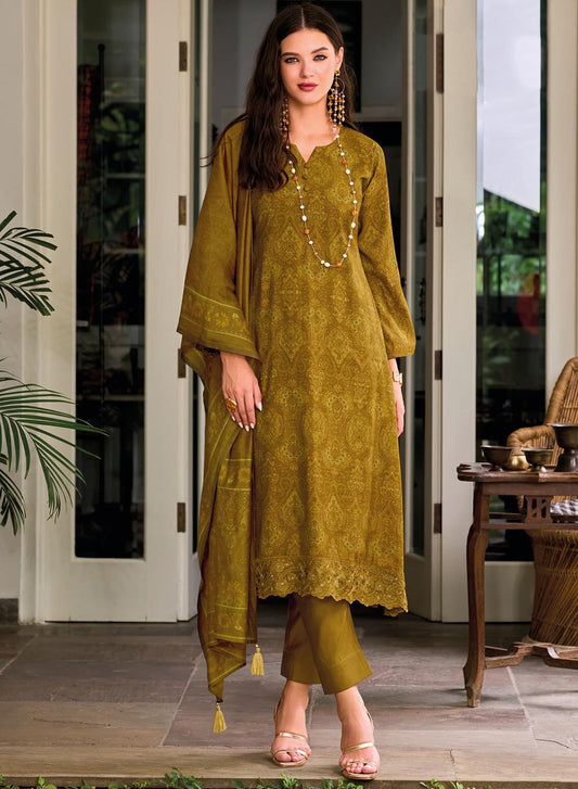 Mustard Viscose Modal Silk Unstitched Salwar Suit Set Material for Women
