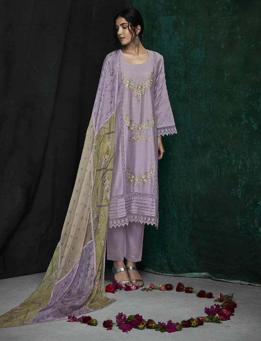 Kimora Party Wear Cotton Satin Unstitched Women Suit Set
