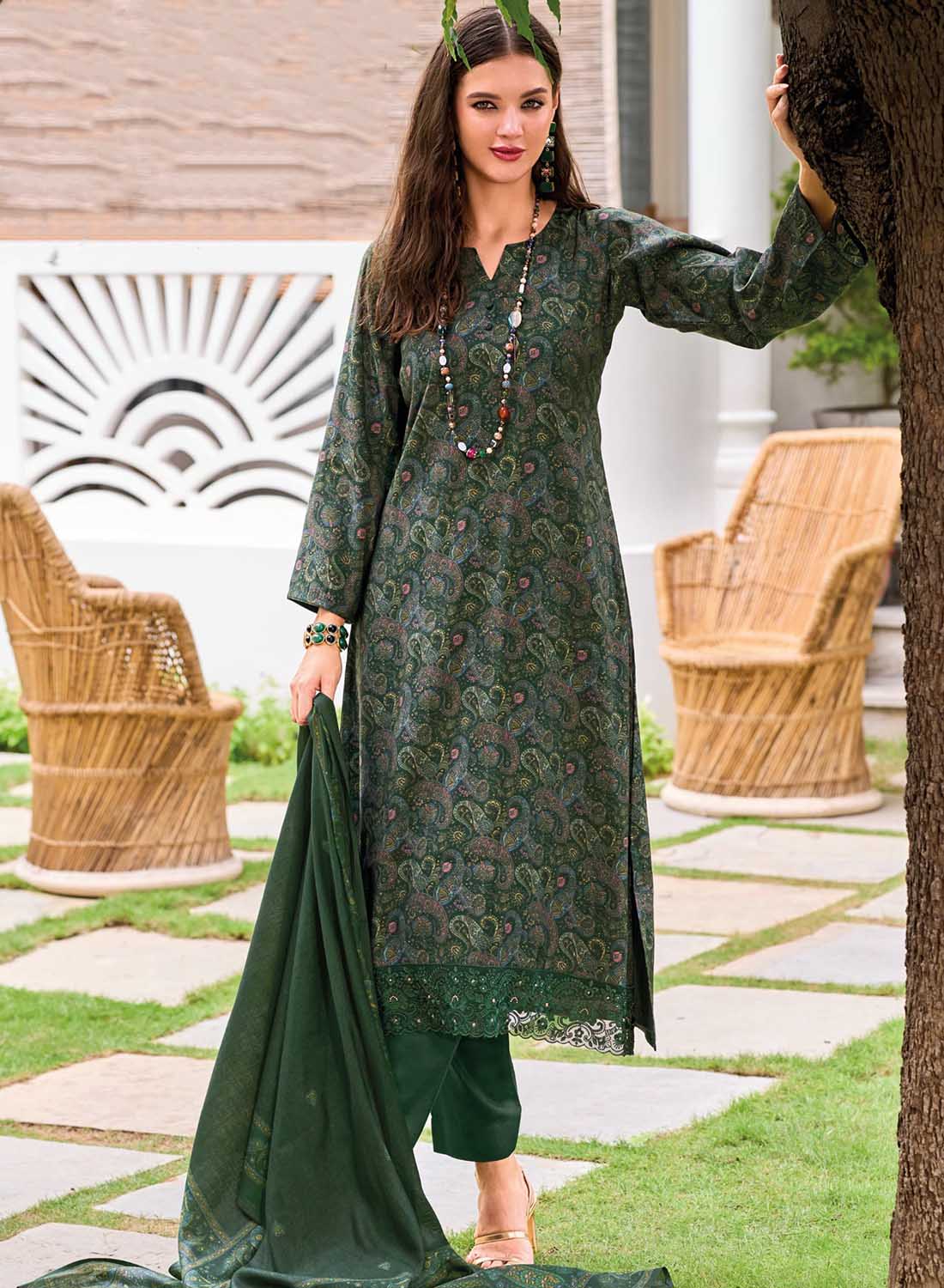 Green Viscose Modal Silk Unstitched Salwar Suit Set Material for Women