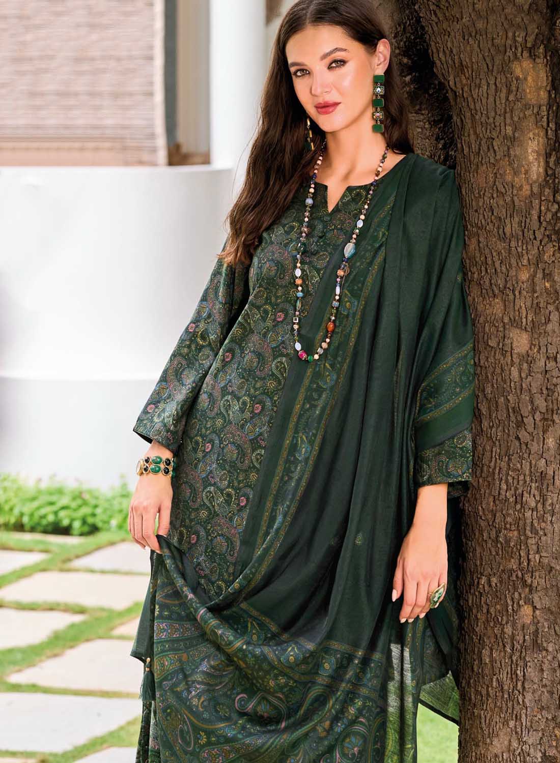 Green Viscose Modal Silk Unstitched Salwar Suit Set Material for Women
